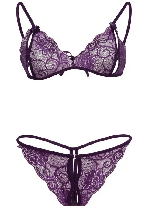 Mor Dantelli Sütyen Ve Gstring Takımı TM2087 - 4