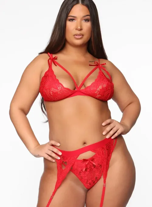 Kırmızı Dantelli Büyük Beden Jartiyer Takımı TM1300 - 2