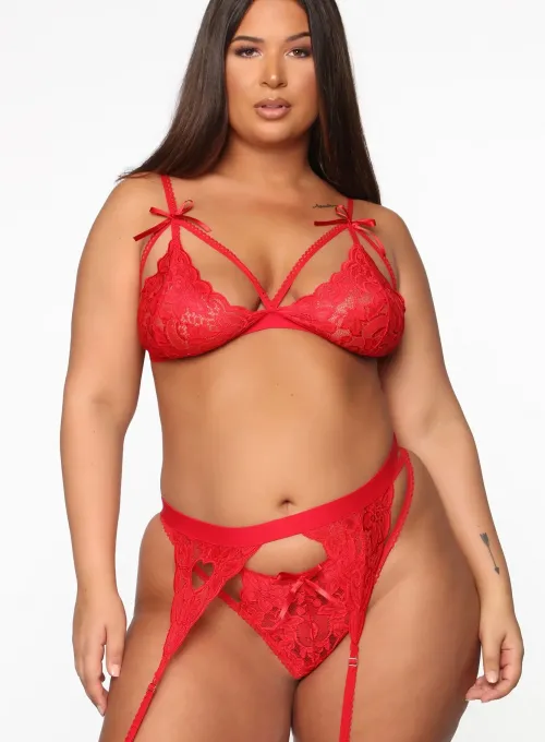 Kırmızı Dantelli Büyük Beden Jartiyer Takımı TM1300 - 4