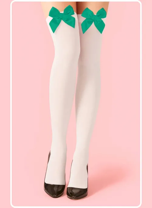 Yeşil Fiyonklu Beyaz Jartiyer Çorabı TM1380 - 2