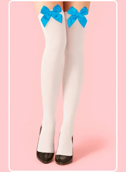 Mavi Fiyonklu Beyaz Jartiyer Çorabı TM1381 - 2