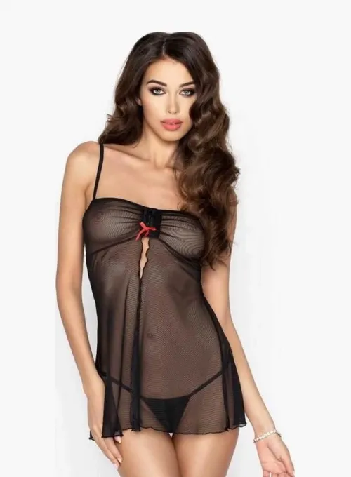 Siyah Transparan Tül Fantazi Gecelik TM1191