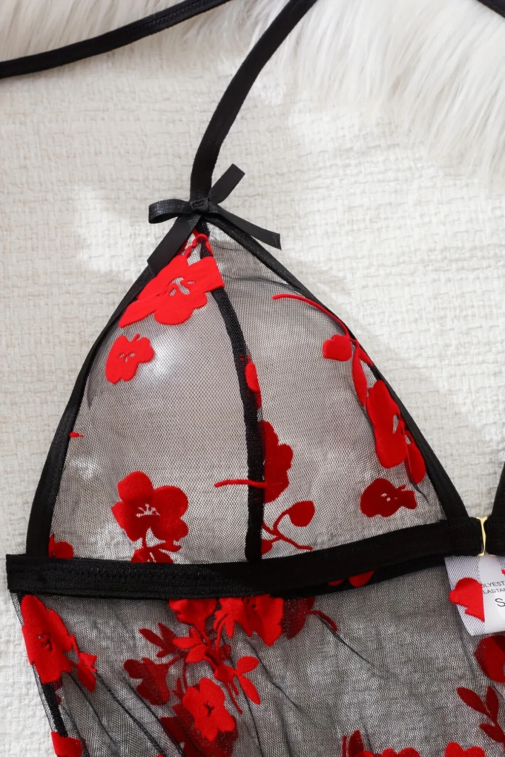 Çiçek Desenli Siyah Transparan Tül Gecelik TM1319 - 4