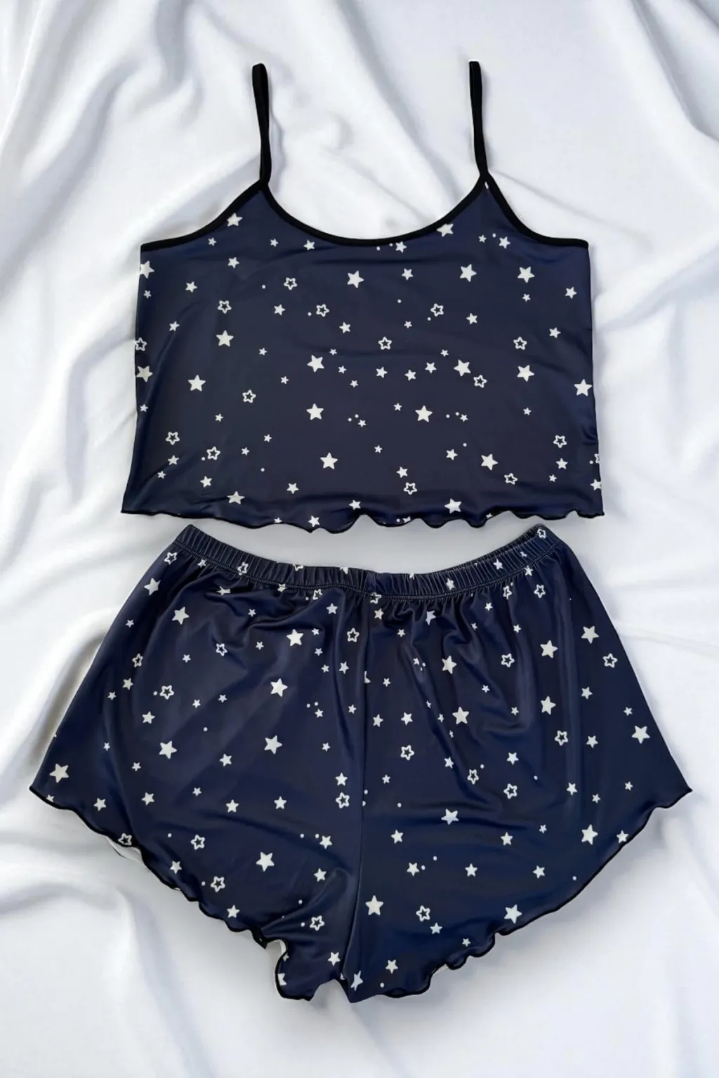 Yıldız Desenli Lacivert Şortlu Pijama Takımı