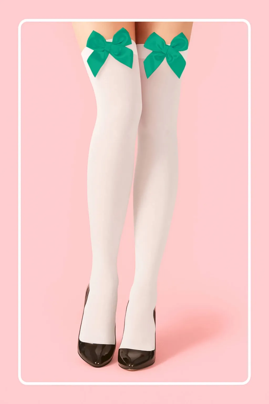 Yeşil Fiyonklu Beyaz Jartiyer Çorabı TM1380